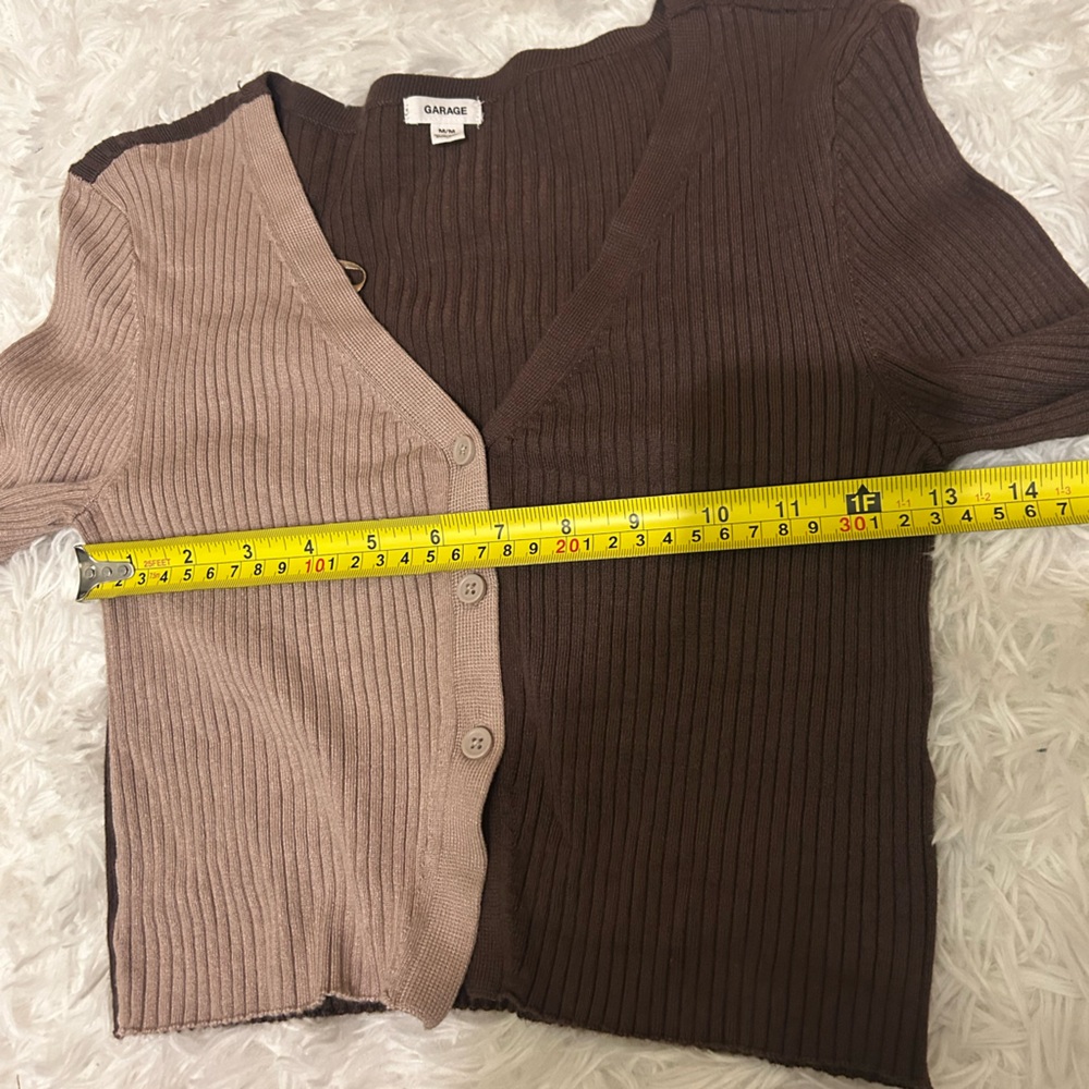 Garage brown tan cropped v-neck cardigan woman’s medium - Picture 4 of 7